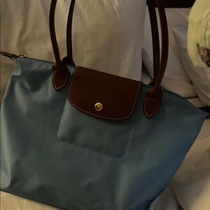 Longchamp nylon shoulder tote bag blue brown